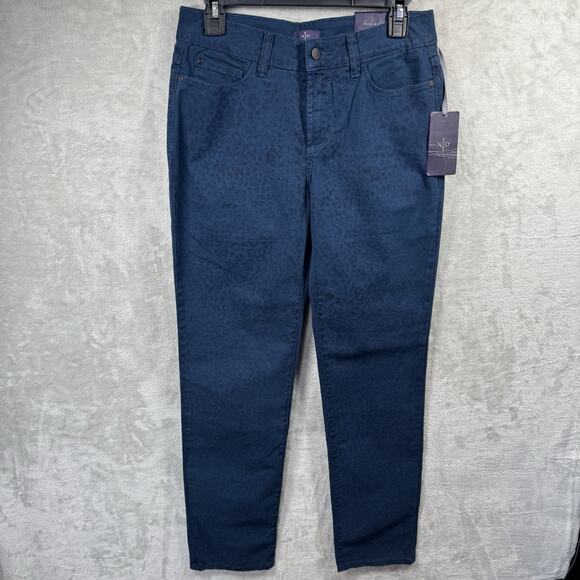 NYDJ NEW Skinny Jeans Women 2 Blue Leopard Print Lift Tuck Mid Rise Slimming USA - Picture 1 of 14